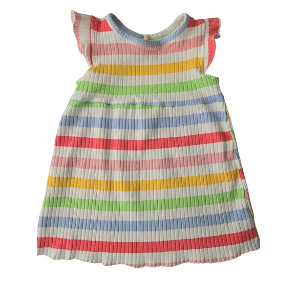 Little Me Baby Rainbow Stripe Ribbed Flutter Sleeve Dress Baby Girl 24M - Picture 1 of 7